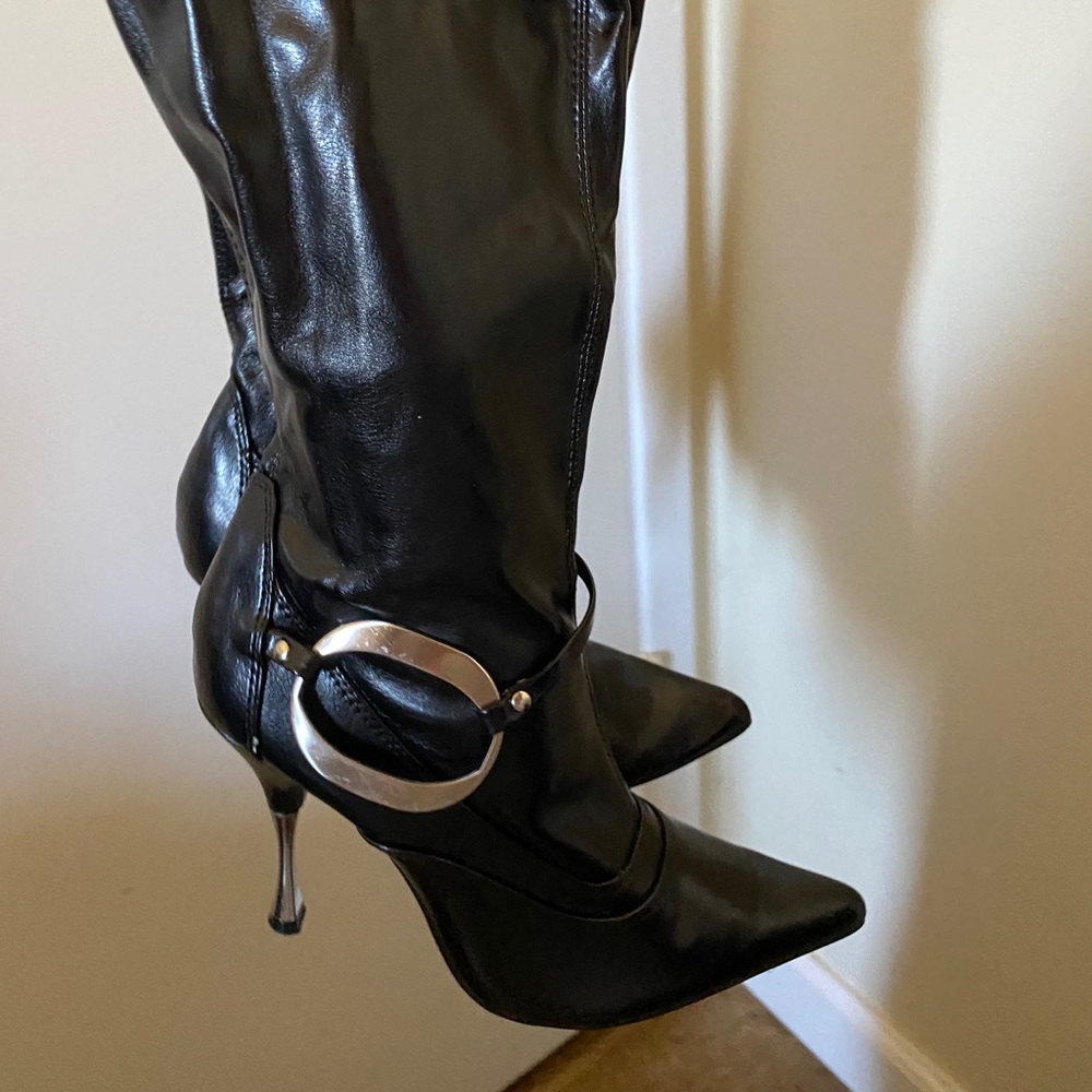 High top leather black boots